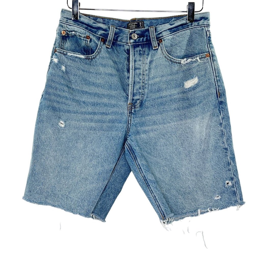 Abercrombie & Fitch Sz 28 High Rise 9" Inseam Shorts Distressed Denim